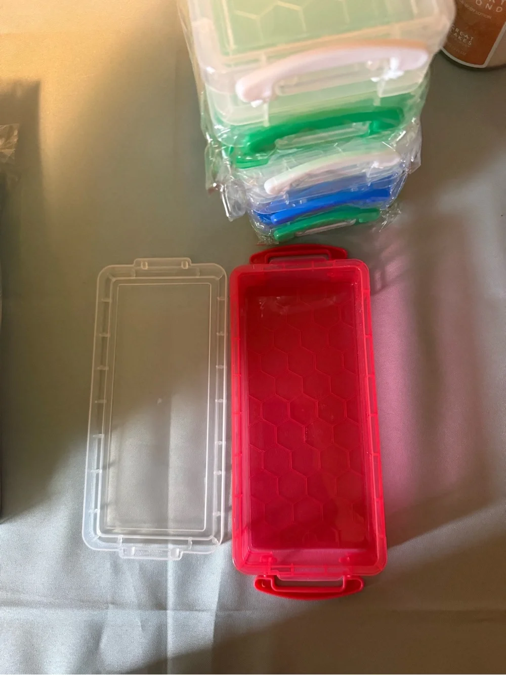 Clear Stackable Plastic Storage Boxes with Colored Lids - Multi-Pack